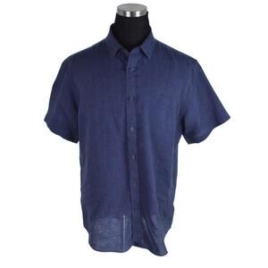 UNTUCKit Canon Mens Shirt 2XL Blue White Stripe Short Sleeved 100% Linen